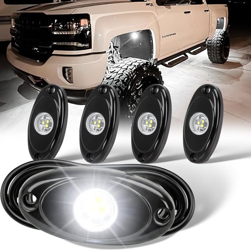 YONEDA 4 Pods White Rock Lights 6000K Ultra Bright LED Underglow Lights IP68 Waterproof for Trucks SUV UTV ATV RZR Car Boats Pickup Motorcycle - Image 1